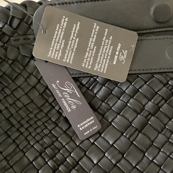Falor Italy Handmade Black Woven Leather Large Shoulder Hobo Bag Magnetic Close - Picture 7 of 16